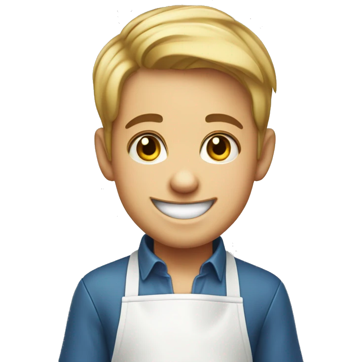 smiling boy in kitchen apron cartoony emoji