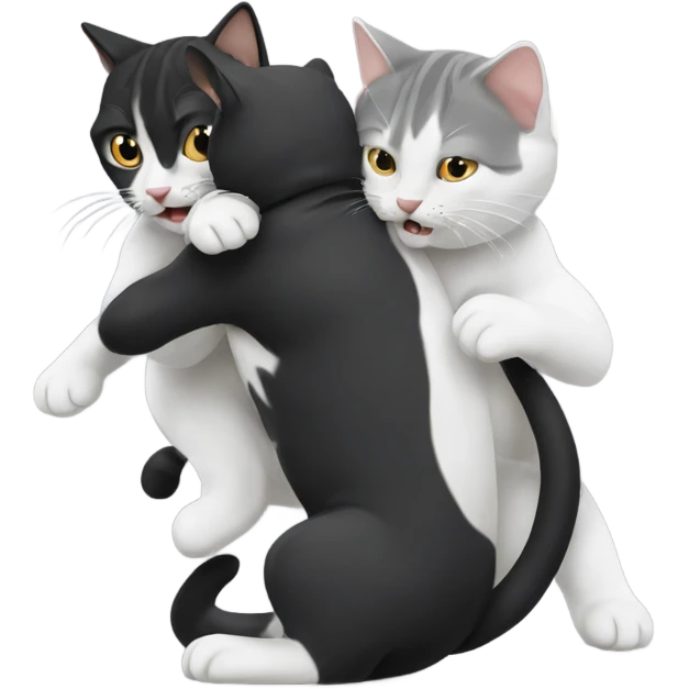 Two cats wrestling one cat black other gray emoji