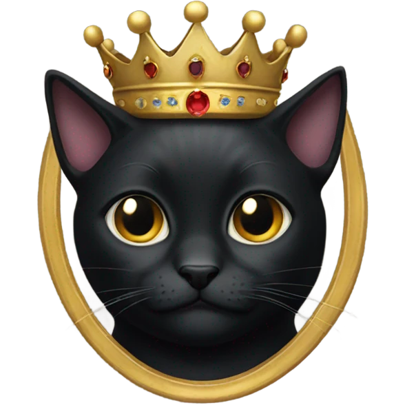 dark black cat with a king crown on emoji