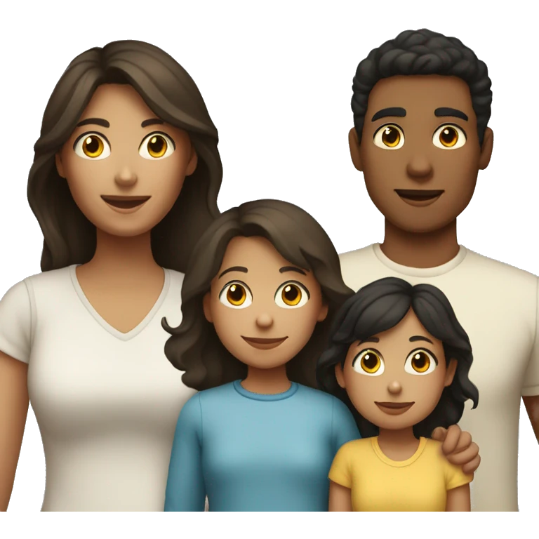 a mom with dark hair and light skin with her children (a boy with light skin and dark hair and a girl with light skin and  emoji