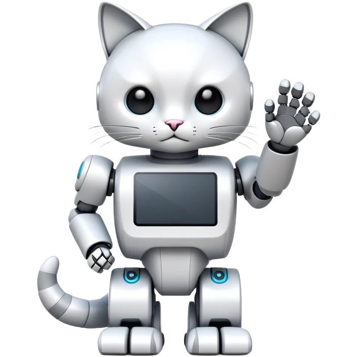 white standing robocat with a display instead of face emoji