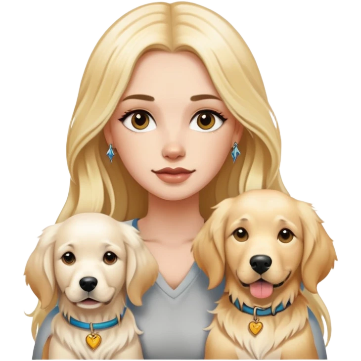 a  white girl with long hair with tattoo 2 white golden retriever  emoji