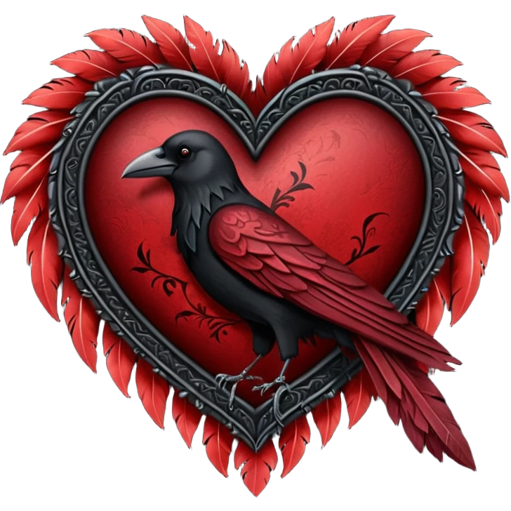 realistic gothic heart with a crow feather emoji