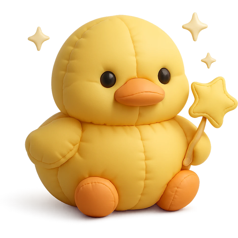 duckling with a star-shaped lollipop, surrounded by sparkles, cushion style emoji