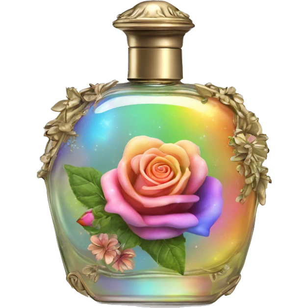 Rainbow magic fairy sparkling old Antique oil perfume bottle with herbal and rose flowers emoji