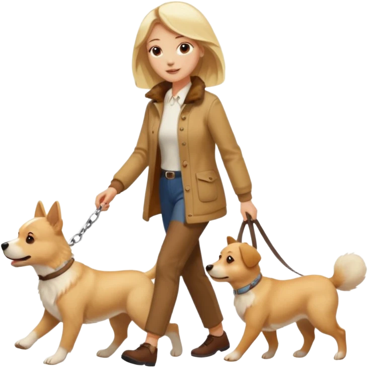 blonde woman wearing white walking only one malese dog emoji