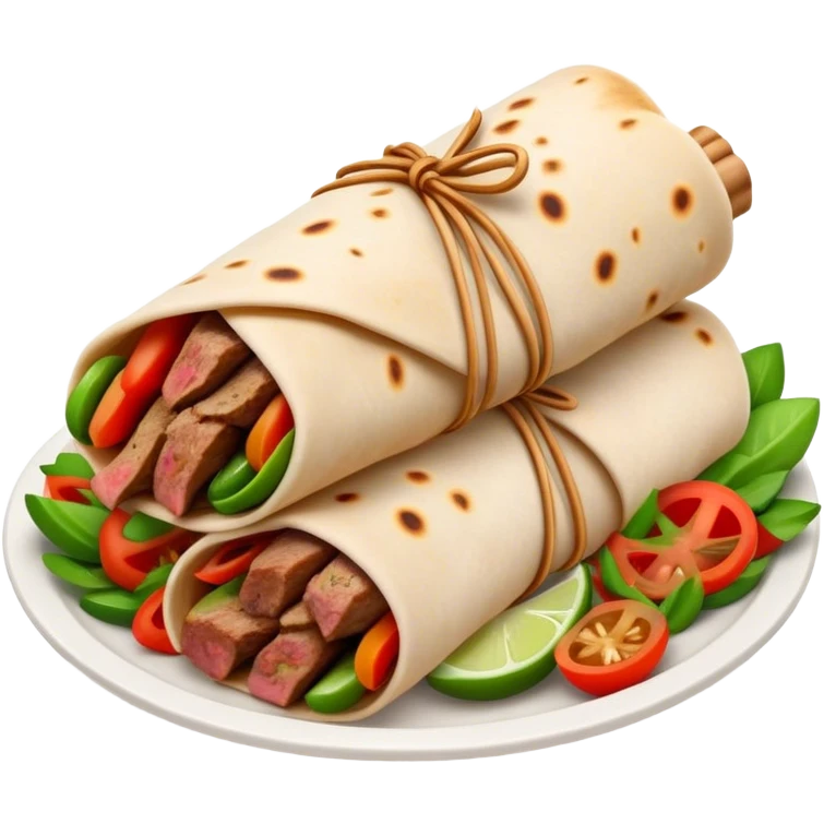 Cinematic Realistic Gyros Dish Emoji, showcasing succulent, spiced meat wrapped in pita with fresh vegetables rendered with lifelike detail and dynamic, appetizing lighting. emoji