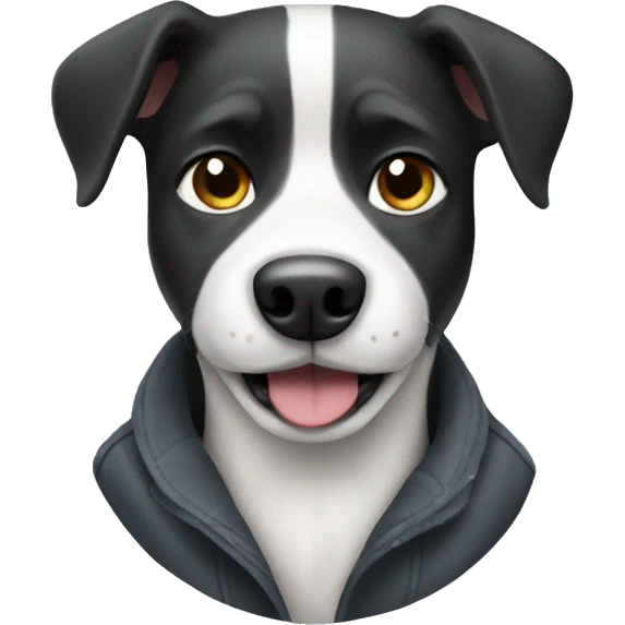 Black and white dog wearing coat emoji