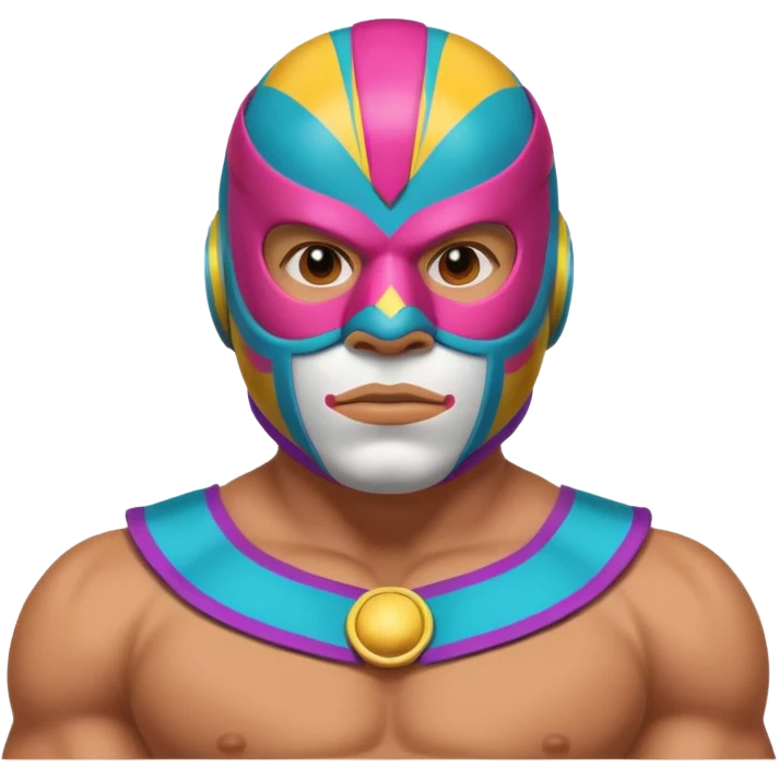 Mexican wrestler portrait, head and shoulders only, colorful luchador mask, muscular collar, confident expression, 3D cartoon, mobile game icon style, clean background, no text, no watermark
 emoji