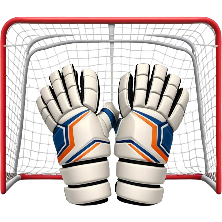Cinematic Realistic image of goalie gloves showcasing detailed fabric textures and intricate grip patterns, rendered against a blurred goal backdrop with focused, high-contrast lighting that accentuates their essential design emoji
