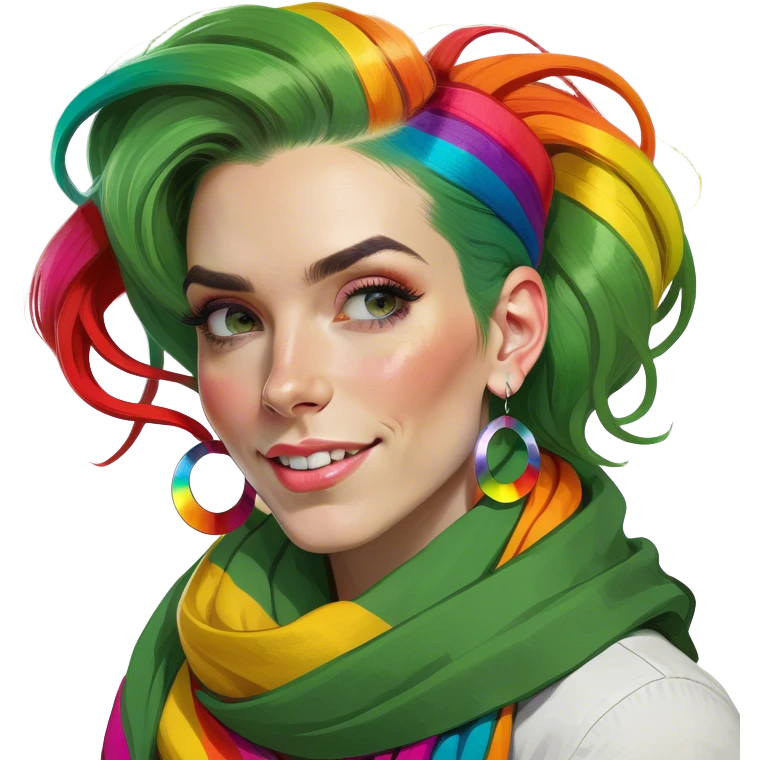 Realistic White woman with rainbow hair emoji