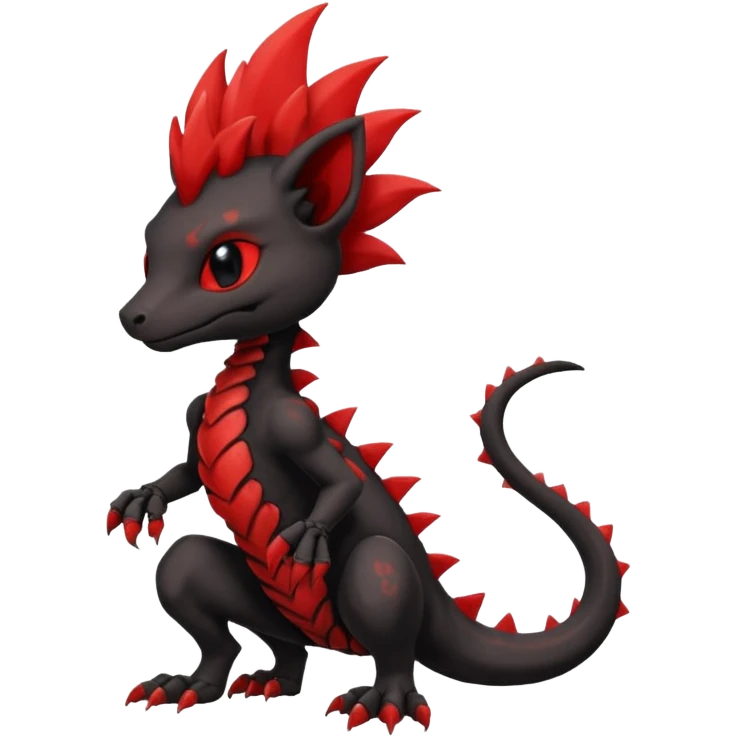 Fiery skeletal gothic evil black and red salandit-Liten-torracat with a red Mohawk  emoji