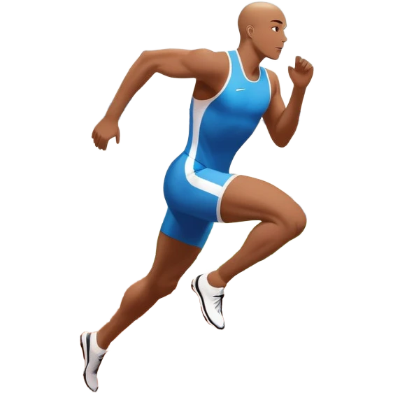 An icon symbolizing The background features a large stadium with cheering crowds, a digital timer, and a clear blue sky. professional running: a dynamic sprinting athlete in motion on a track, leaving motion lines behind. Transparent background emphasizes speed, endurance, and competition. emoji