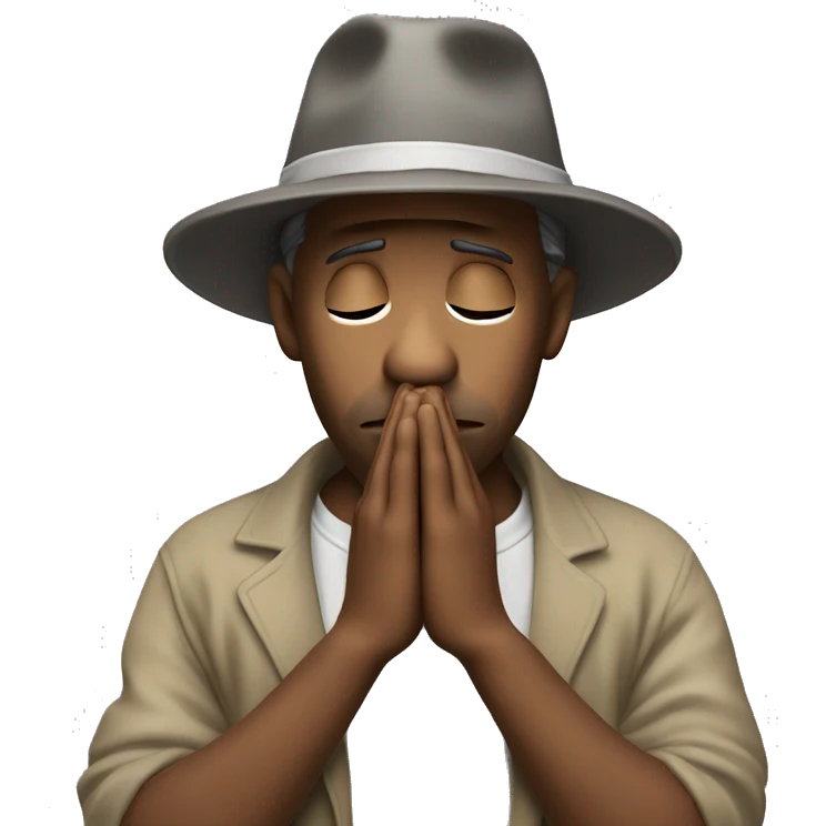 pensive face with drolling and hat praying hands emoji