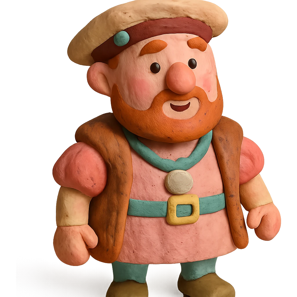 claymation style Henry the 8th with exaggerated features, playful, pastel colors emoji