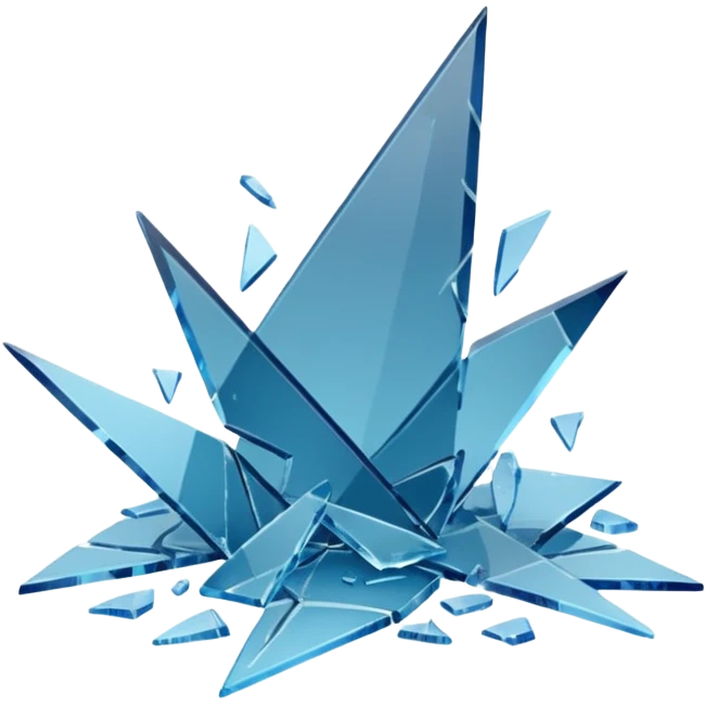 3D render of Broken Glass Shards, forensic investigation aesthetic, sterile clinical lighting, cool blue undertones, sharp high-contrast details, professional clean look. emoji