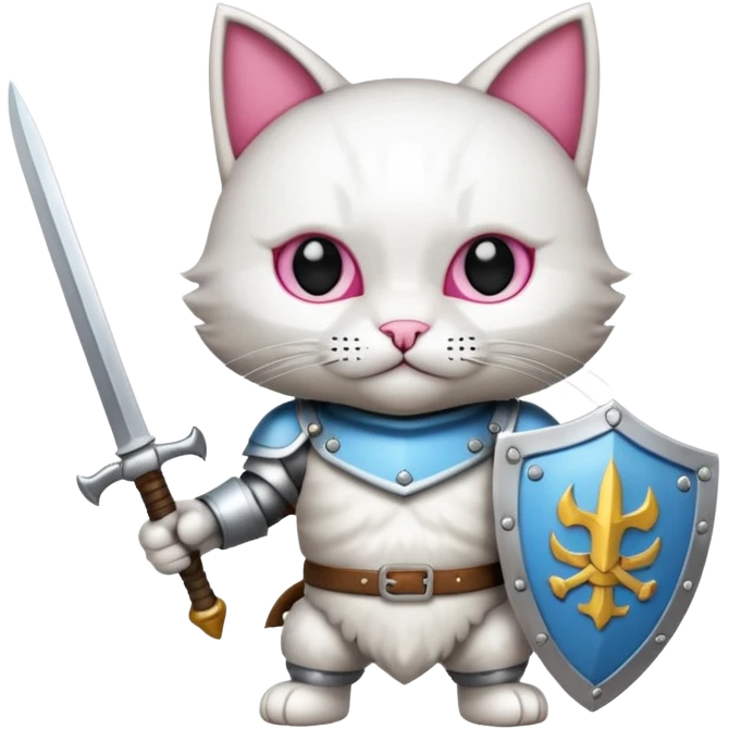 un gato blanco con armadura y llevando dos espadas emoji