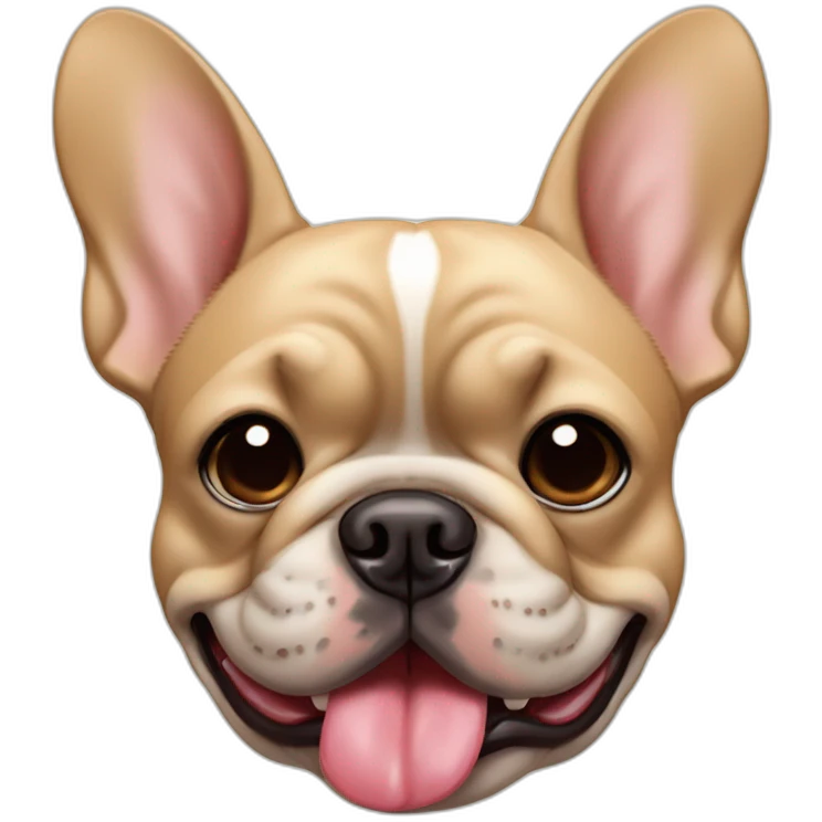 head shot of chunky tan french bulldog with tongue out emoji