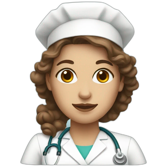 White nurse woman with curly long brown hair emoji