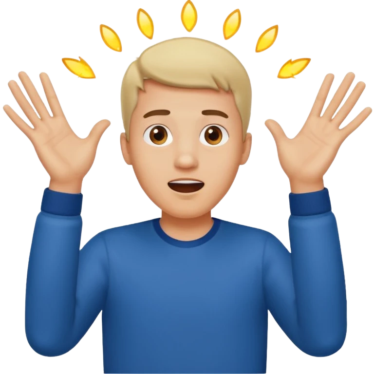 man with hands up, showing open palms, surprised face emoji