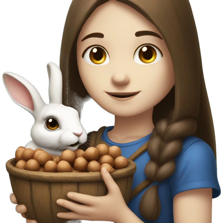 а rabbit holding a hazelnuts with a white skin brunnete girl emoji