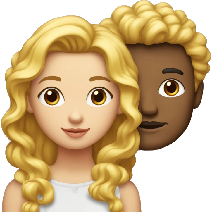 Fille au cheveux bouclés en couple avec un garçon plus petit qu’elle blond emoji