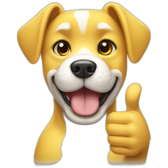 yellow and white dog with muscles and thumbs up showing the whole body with thumbs up gesture emoji