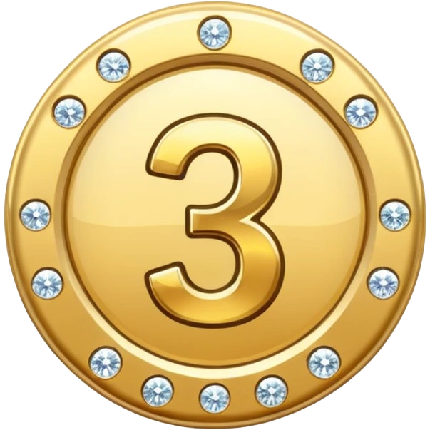 A gold badge with diamonds for a paid subscription, each with a number 3 at different levels. emoji