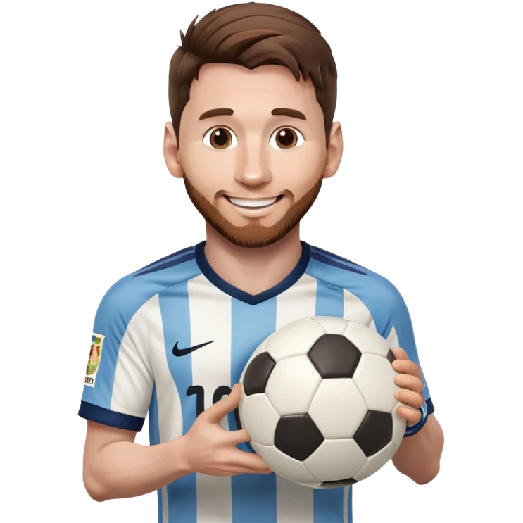 Messi smiling with a soccer ball emoji