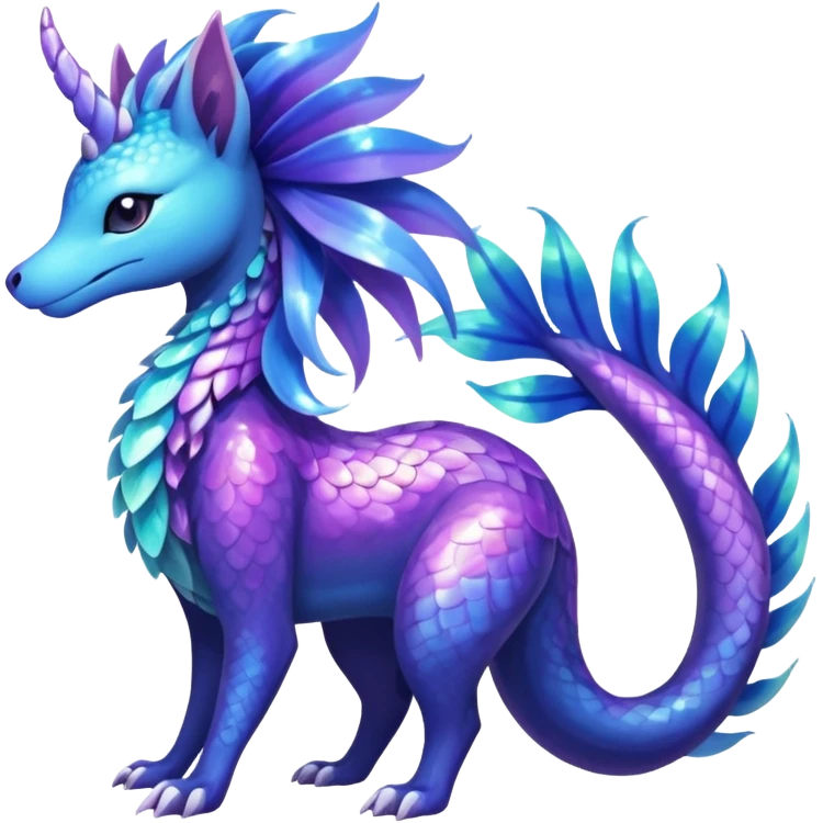 Shiny Exotic Tropical Iridescent Dusky Nightly Meganium-Amaura-Suicune-Fakémon-fusion-creature (full body) emoji