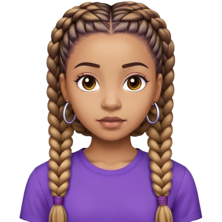 A lightskin black girl with boxbraids and purple shirt emoji