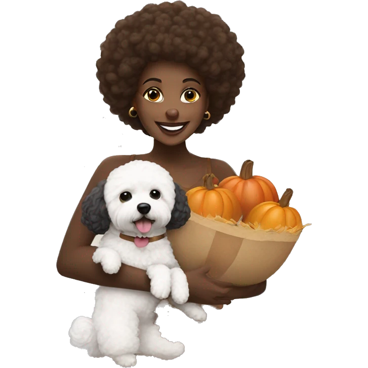 Black woman with a white maltipoo wishing a happy Thanksgiving  emoji