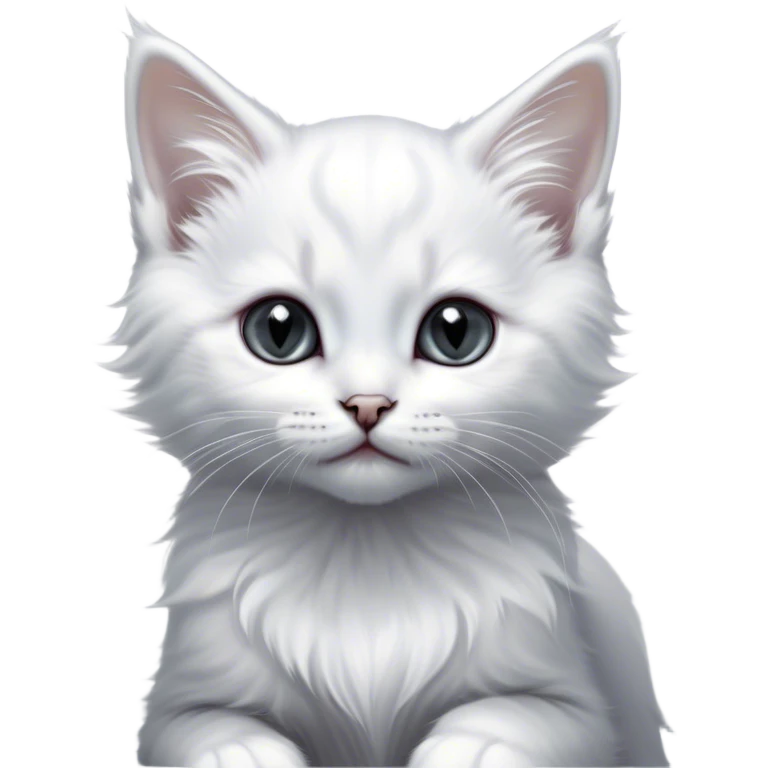 Cinematic Kitten, Ultra realistic 32k HD, Breathtaking piece of art, rim lighting, hauntingly beautiful art, mostly greyscale, Balanced features, highly detailed digital artwork, glowing with silver light, glowing, high shine, deviant adoptable, highly detailed clothing, remembrance, a painting of white silver, fanciful, enchanting, ghostly, embodying the essence of both reality and fantasy, dreamy, dreamy glow, optical illusion, immaculate composition, complex pose, air composition. The image is so lifelike that it feels as though it could leap off the canvas at any moment emoji