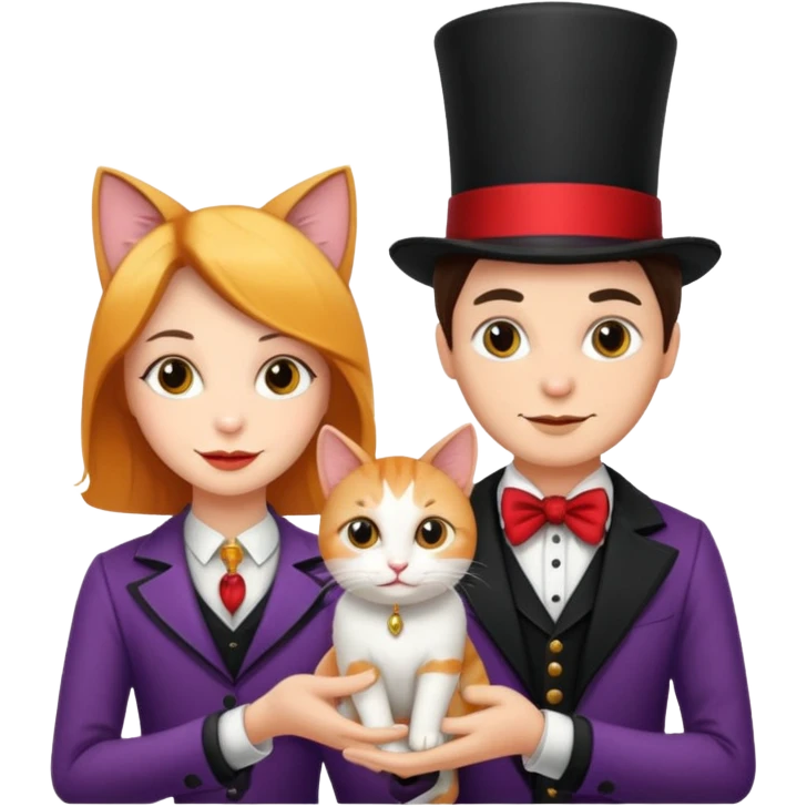 magician couple and their pet cat emoji