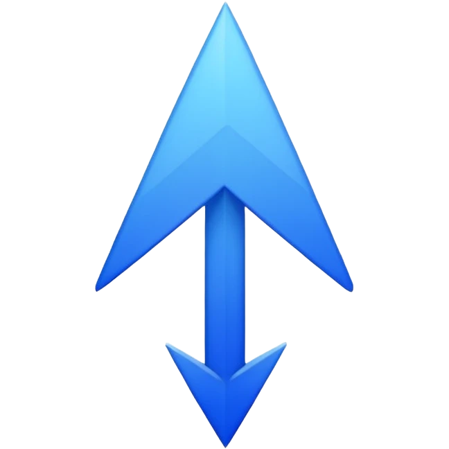 A sleek and elegant upwards arrow icon in a single, vibrant shade of cobalt blue (#0047AB). The style is minimalist 3D with soft gradient shading. The arrow is symmetrical, has a sharp but refined point, and its body is fluid and modern. The background is transparent. emoji