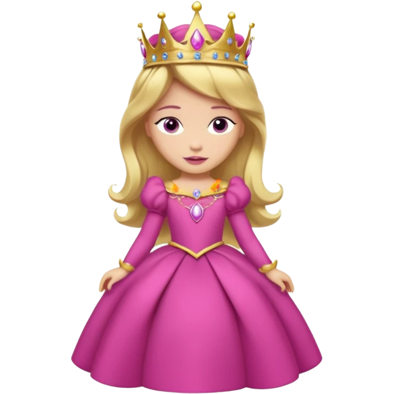 Princesa aurora Disney com vestido fuchsia de manga comprida rosa claro com tiara pequena e dourada de corpo inteiro com olhos lilás de costas emoji