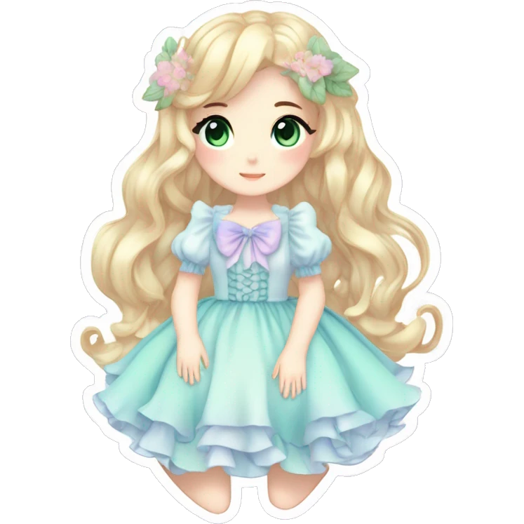 gorgeous pretty attractive lady beautiful pastel-gradient hair with gorgeous dress fairycore cottagecore pastelcore detailed high quality trending VOGUE aesthetic full body sticker emoji