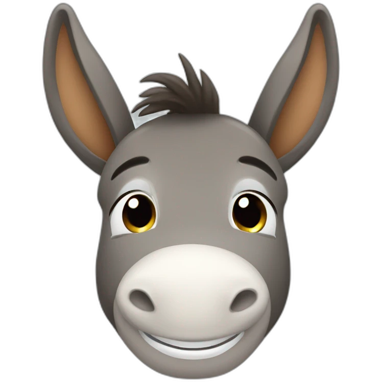 donkey giving a dork smile with big white teeth and tired looking eyes emoji