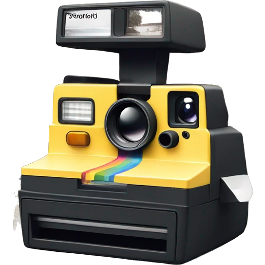 a polaroid camera in the moment when printing a picture of a sunny hill, just te object itself emoji