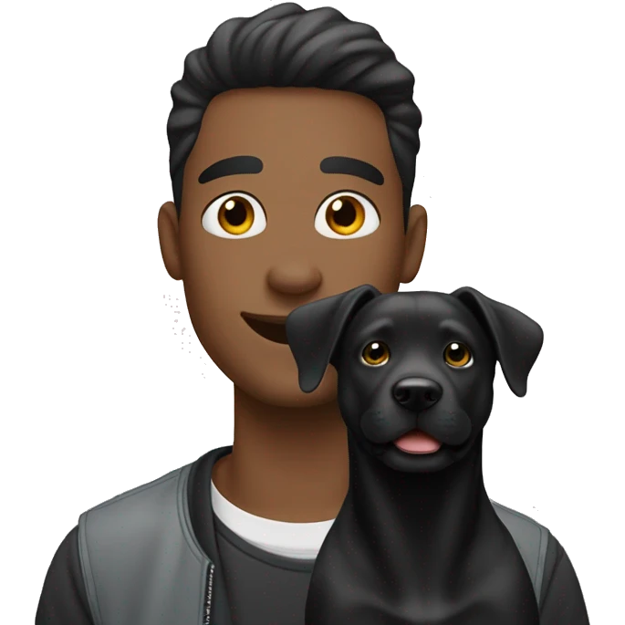 youn man with nose piercing, happy with a black labrador dog emoji