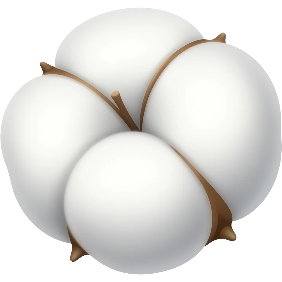 Detailed illustration of a fluffy white cotton boll with a little brown stem, soft texture and gentle shading, warm tones, transparent background, square, no text. emoji