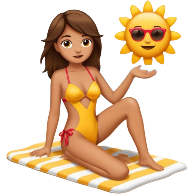 Chica tomando el sol en una playa emoji