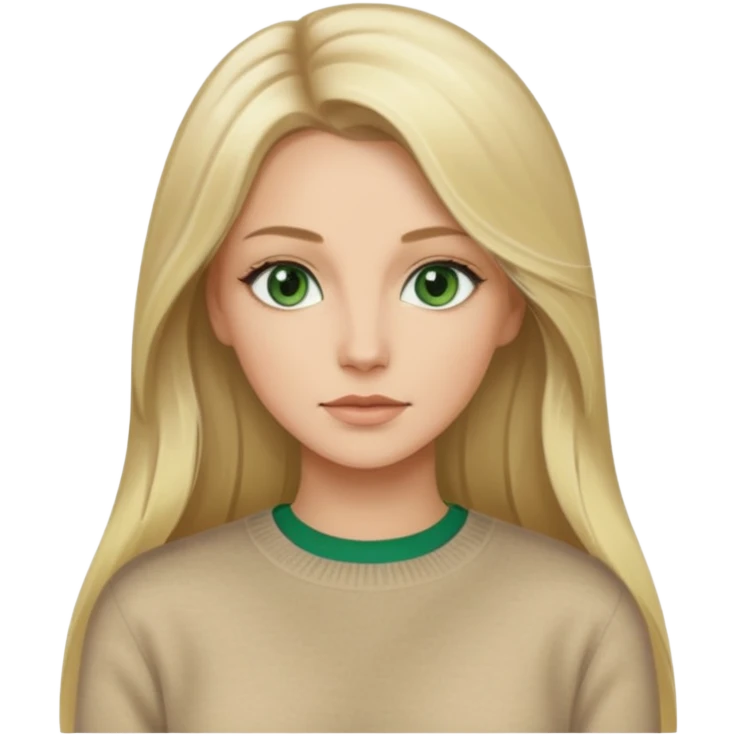 Blonde balayage very long hair white women beige sweater with green eyes  emoji