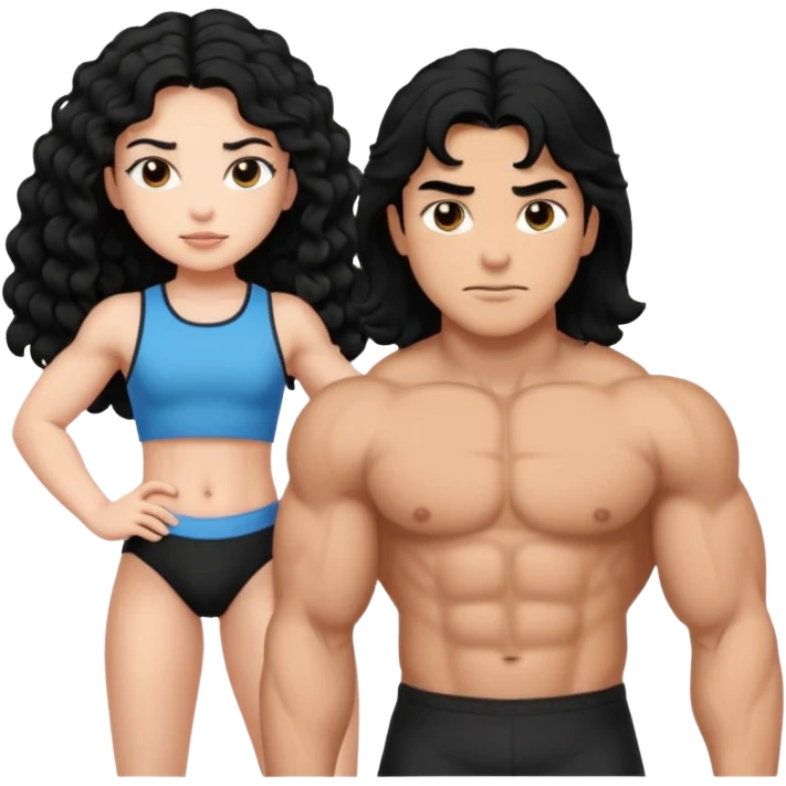 A strong man with straight black hair protecting a shorter girl with long curly black hair emoji