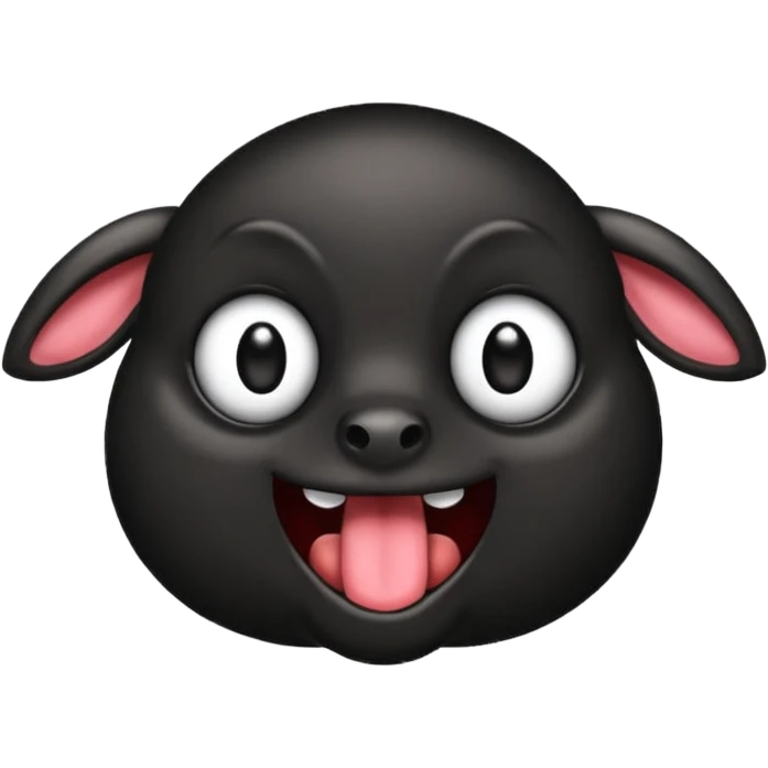 Oveja negra de cuerpo entero sacando la lengua en actitud de risas emoji