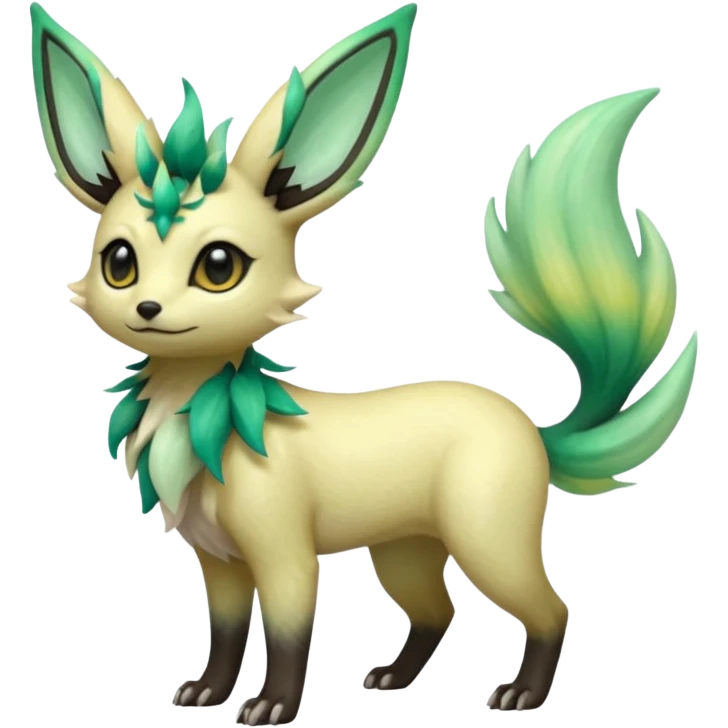 Multicolored sparkly light pale pastel whitish pretty cool elegant realistic planty exotic Trico-Bolthund-Electrike-Umbreon-Leafeon-hybrid, full body emoji