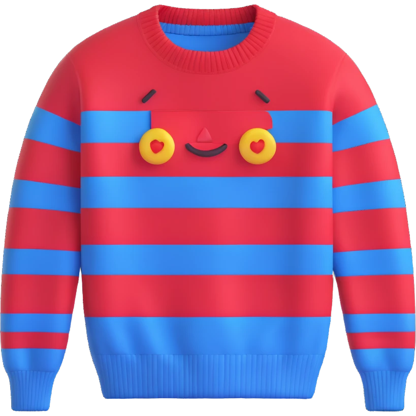sweater with blue and red horizontal stripes, 3d emoji style emoji