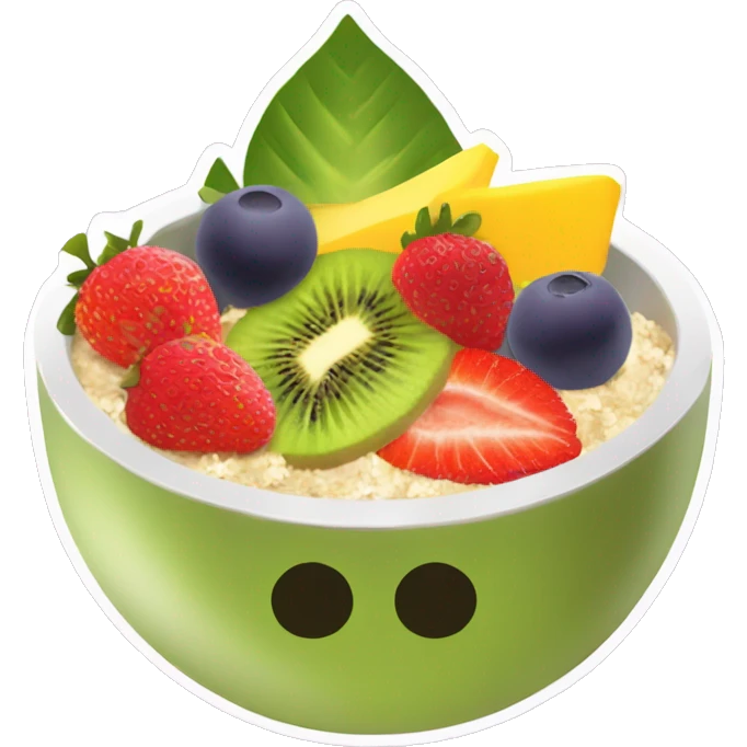 acai bowl with strawberries/ mango/ kiwi/ and coconut flakes emoji