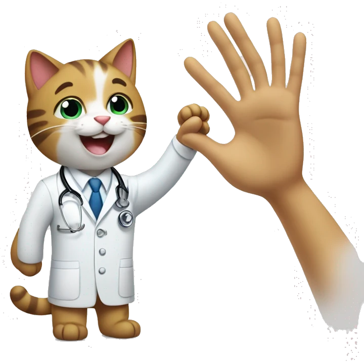 happy cat giving a veterinarian a high five emoji