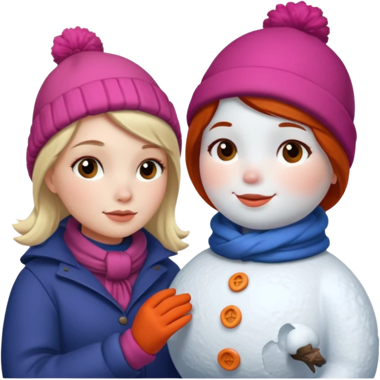 Virginia Poe and Maria Clemm building a snowman emoji